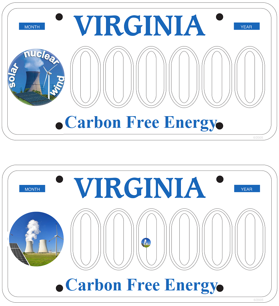 Carbon Free VA License Plate Examples