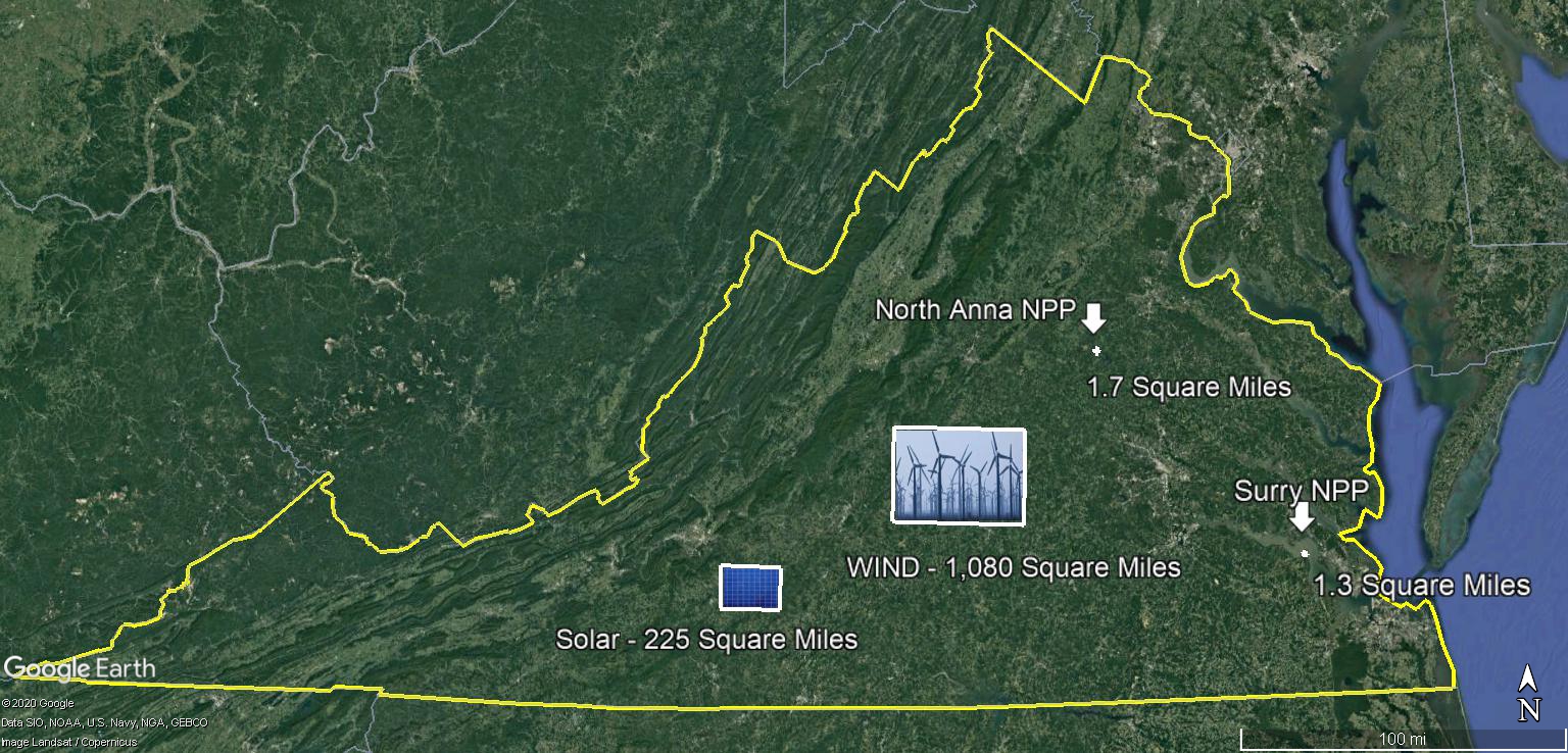 Wind & Solar size as compred to Surry & North Anna Combined 4-12-2020